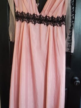 Pink Maxi Dress with Black Floral Lace Waist